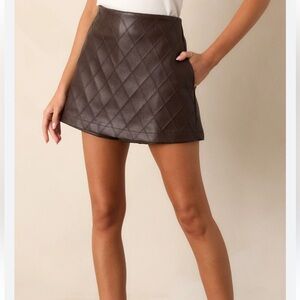 entro Diamond-Quilted Faux Leather Skort — Dark Brown